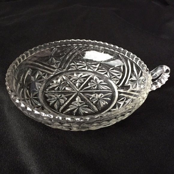 Clear Art Glass Trinket Dish Candy Bowl Cut Etched Textured Starburst Vintage - Picture 1 of 12